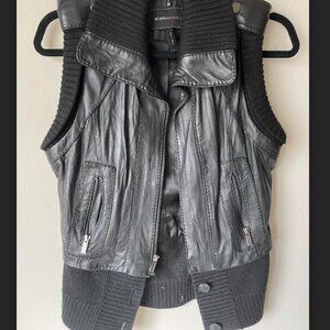 BCBG Max Azria black leather jacket with wool trim size xs